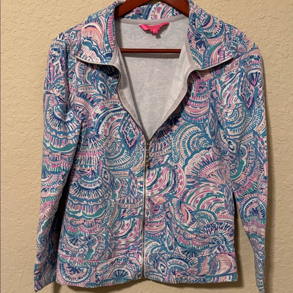 Lilly Pulitzer Blue & Pink Printed Zip-Front Jacket size small